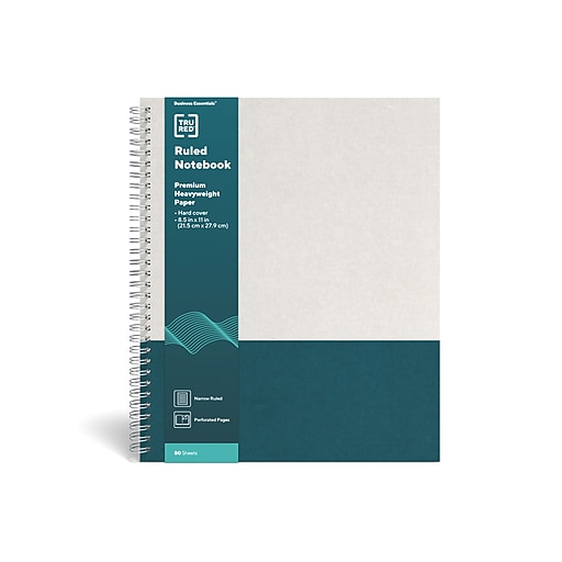 TRU RED™ Large Hard Cover Ruled Notebook, Gray/Teal (TR55738) Staples