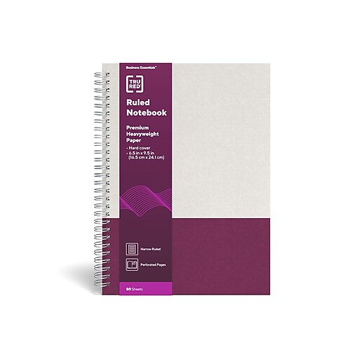 TRU RED™ Medium Hard Cover Ruled Notebook, Gray/Purple (TR55742) Staples