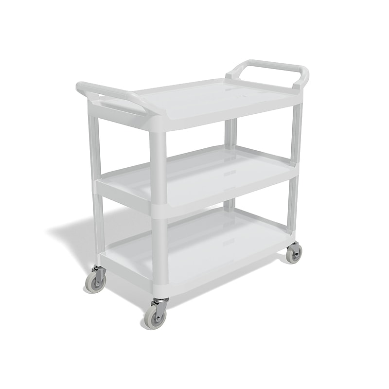 Staples 3-Shelf Plastic/Poly Mobile Utility Cart with Swivel Wheels, Gray (61257) image 1