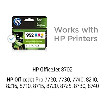 HP 952 Cyan/Magenta/Yellow Standard Yield Ink Cartridge, 3/Pack (N9K27AN#140), print up to 1890 pages