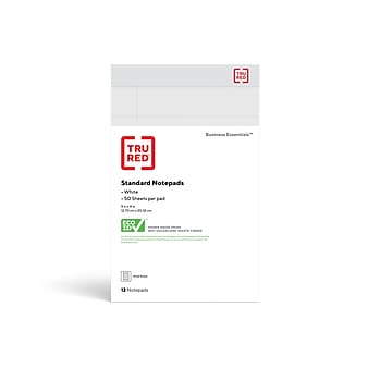 TRU RED™ Notepad, 5" x 8", Wide Ruled, White, 50 Sheets/Pad, Dozen Pads/Pack (TR58182)