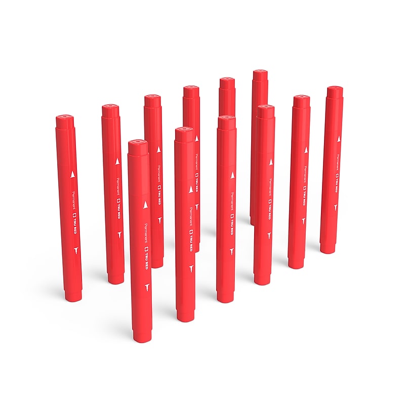 TRU RED™ Pen Permanent Markers, Twin Tip, Red, 12/Pack (TR57832) image 1
