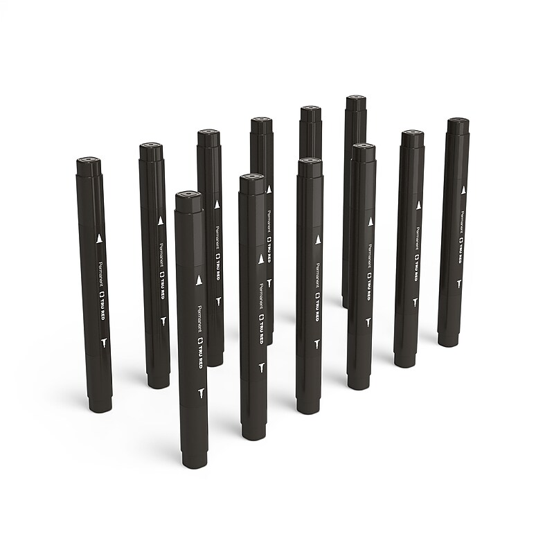 TRU RED™ Pen Permanent Markers, Twin Tip, Black, 12/Pack (TR57830) image 1
