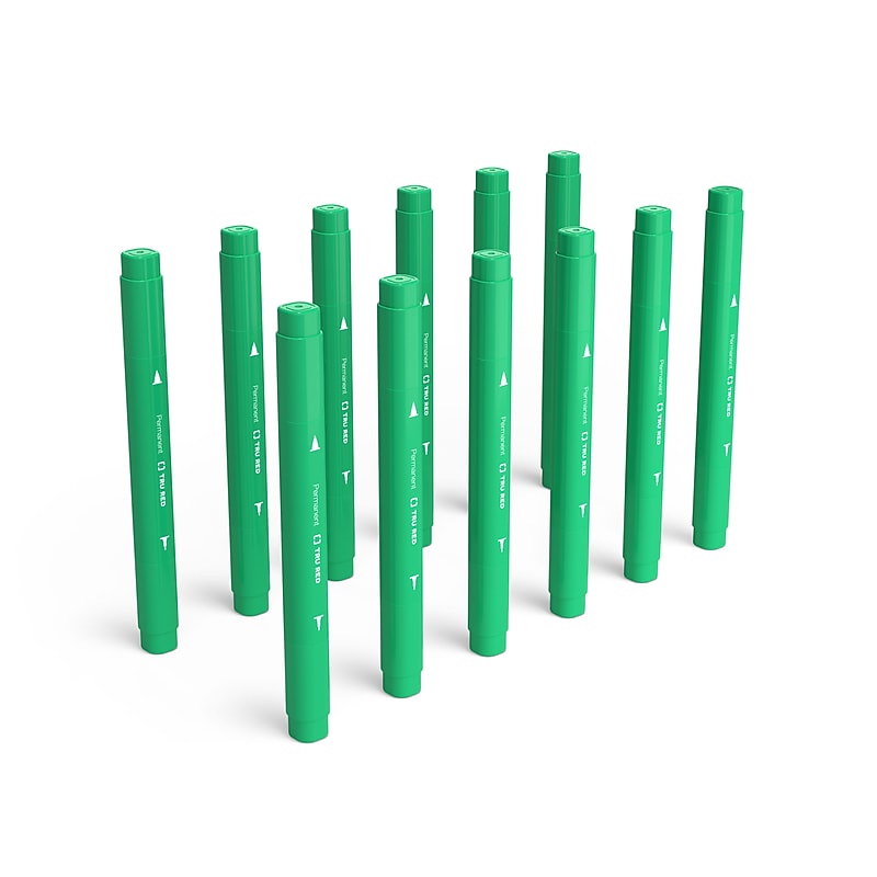 TRU RED™ Pen Permanent Markers, Twin Tip, Green, 12/Pack (TR57833) image 1