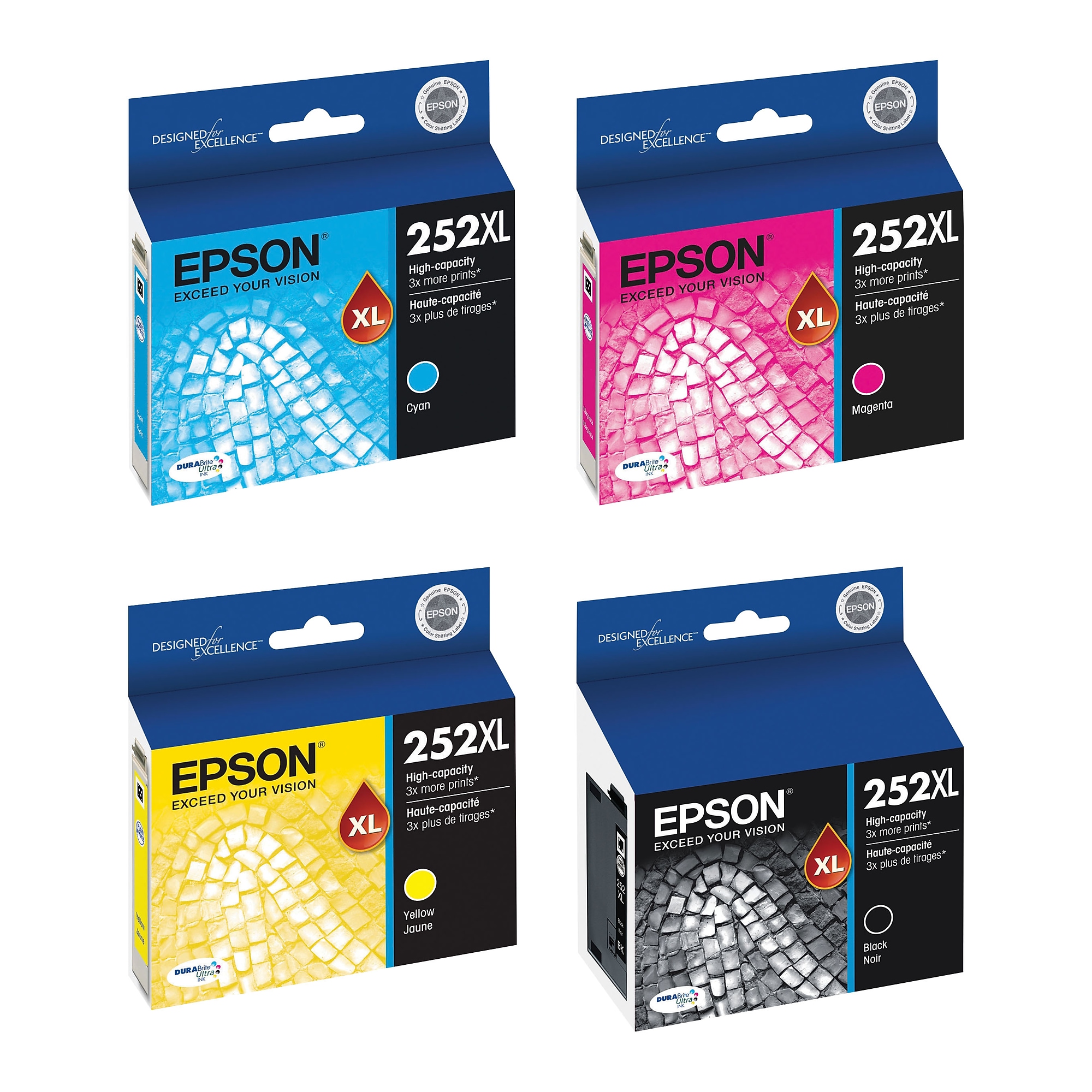Epson T252XL Black, Cyan, Magenta and Yellow High Yield Ink Cartridge, 4/Pack (T252BCMYXL-VB) Sansujyuku sansujyuku.com