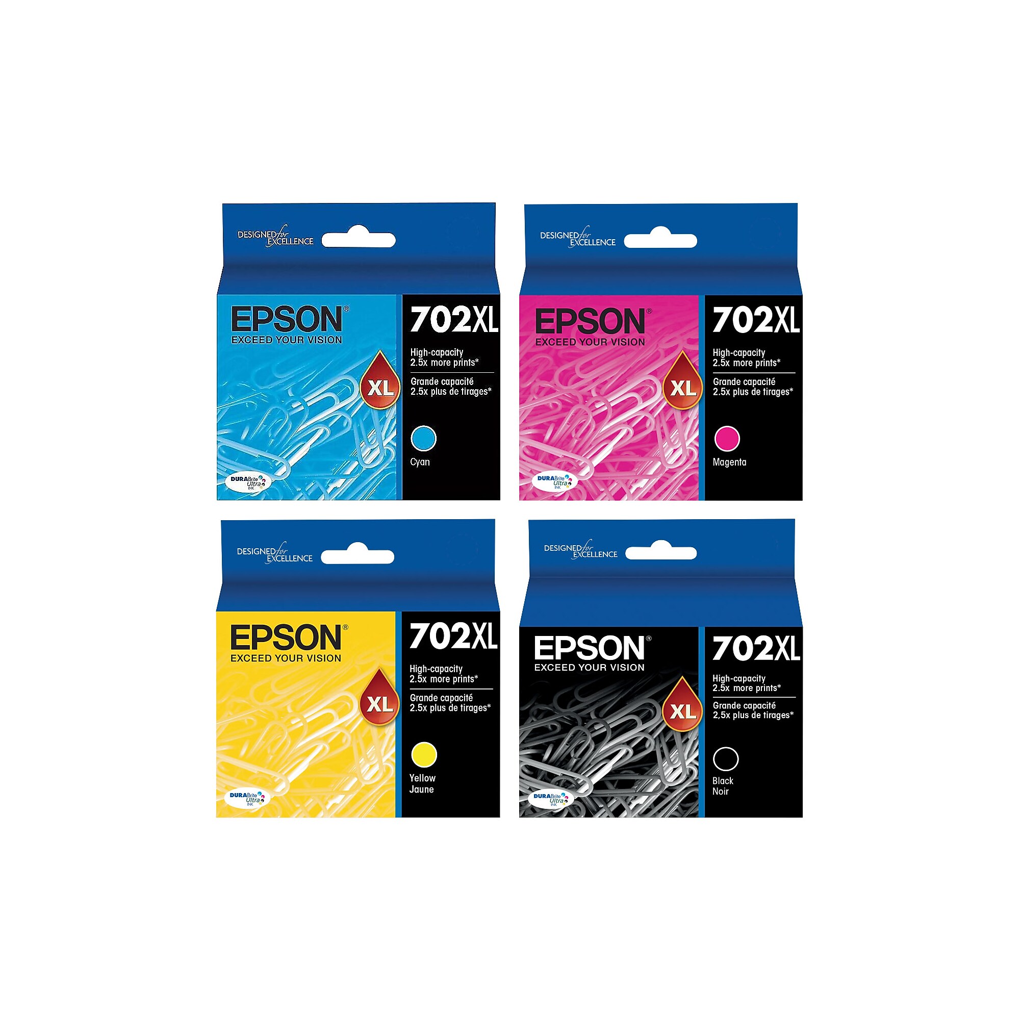Epson T702XL Black/Cyan/Magenta/Yellow High Yield Ink Cartridges, 4/Pack (T702BCMYXL-VB) Sansujyuku sansujyuku.com
