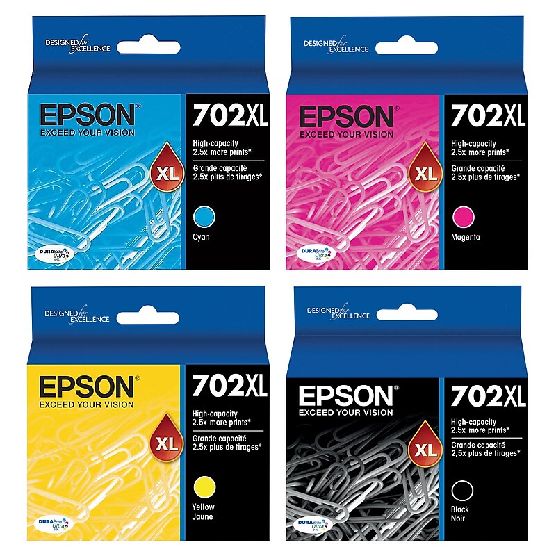 Epson T702XL Black/Cyan/Magenta/Yellow High Yield Ink Cartridges, 4/Pack (T702BCMYXL-VB) image 1
