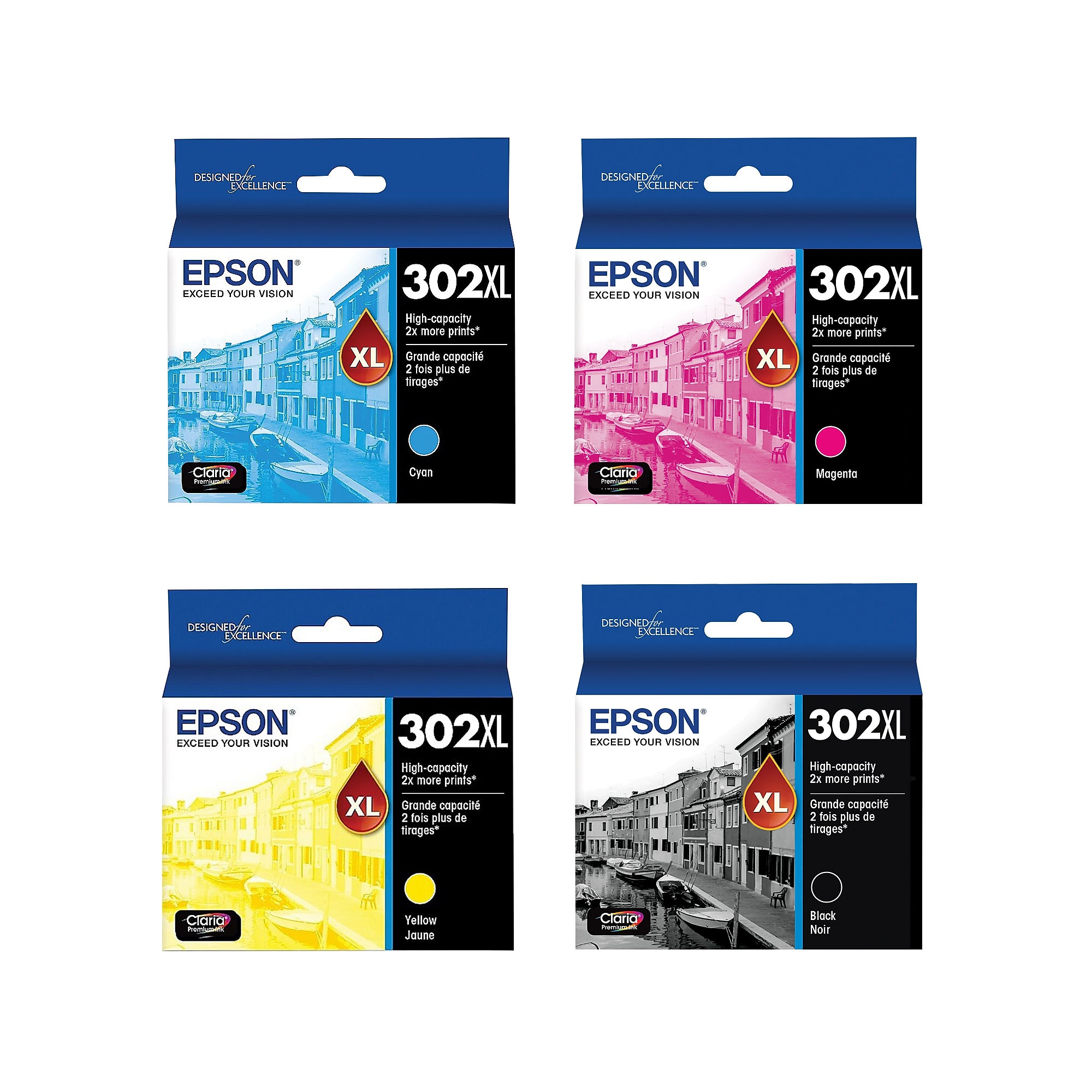 Epson T302XL Black/Cyan/Magenta/Yellow High Ink Cartridges,  4/Pack (T302BCMYXL-VB) Sansujyuku sansujyuku.com