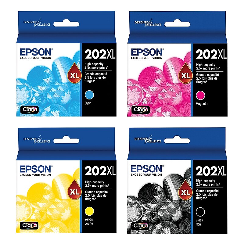 Epson T202XL Black/Cyan/Magenta/Yellow High Yield Ink Cartridge, 4/Pack (T202BCMYXL-VB) image 1