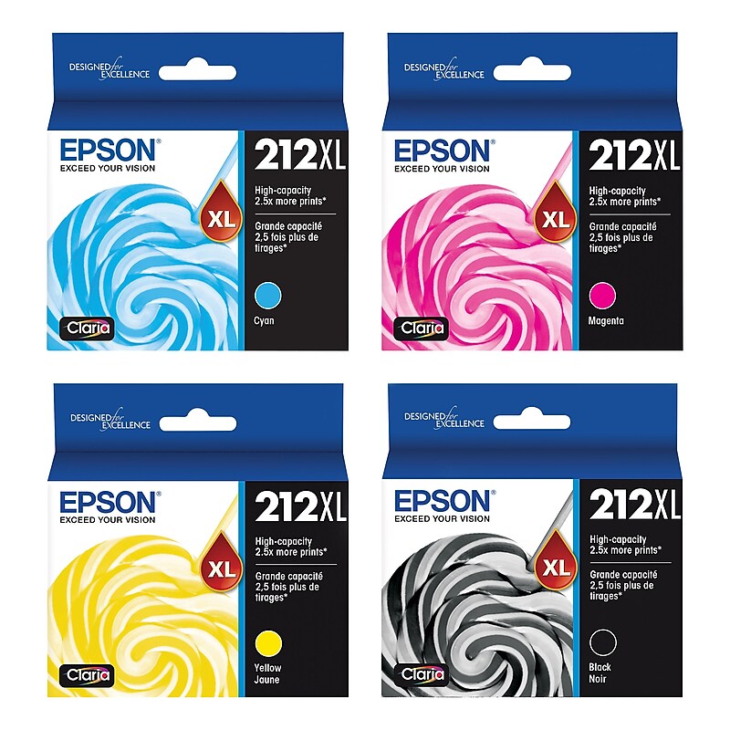 Epson T212XL Black/Cyan/Magenta/Yellow High Yield Ink Cartridges, 4/Pack (T212BCMYXL-VB) image 1