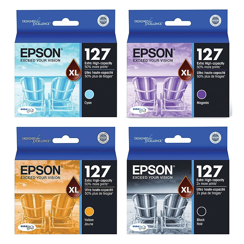 Epson T127XL Black/Cyan/Magenta/Yellow Extra High Yield Ink, 4/Pack (T127BCMYSL-VB) image 1