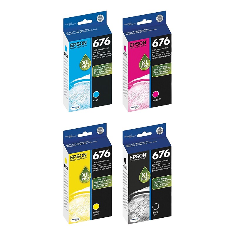 Epson T676XL Black, Cyan, Magenta, Yellow High Yield Ink Cartirdges, 4/Pack (T676BCMYXL-VB) image 1