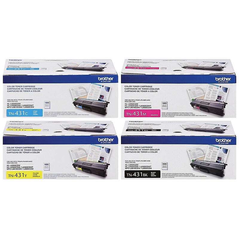 Brother TN431 Black/Cyan/Magenta/Yellow/Standard Yield Toner, 4/Pack (TN4314PK-VB) image 1