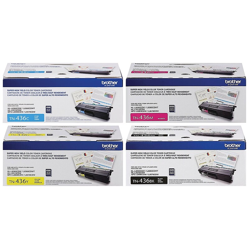 Brother TN436 Black, Cyan, Magenta, Yellow, Extra High Yield Toner, 4/Pack (TN4364PK-VB) image 1