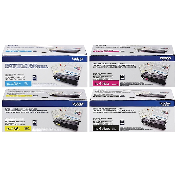 Brother TN436 Black, Cyan, Magenta, Yellow, Extra High Yield Toner, 4/Pack (TN4364PK-VB) | Staples Brother TN436 Black, Cyan, Magenta, Yellow, Extra High Yield Toner, 4/Pack (TN4364PK-VB) | Staples