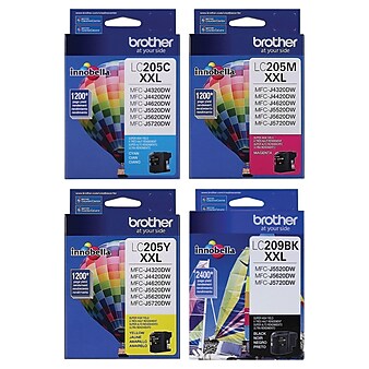 Brother LC209 Black/LC205 Cyan, Magenta, Yellow, Extra High Yield Ink, 4/Pack