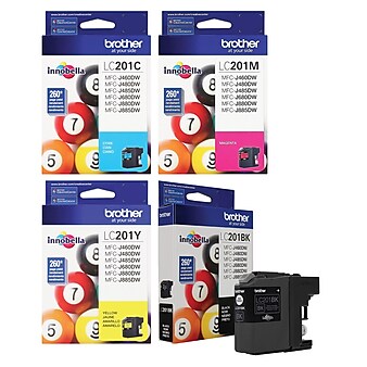 Brother LC201 Black, Cyan, Magenta, Yellow, Standard Yield Ink, 4/Pack