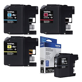 Brother LC101 Black, Cyan, Magenta, Yellow, Standard Yield Ink, 4/Pack