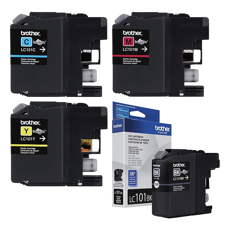 Brother LC101 Black, Cyan, Magenta, Yellow, Standard Yield Ink, 4/Pack image 1