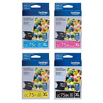 Brother LC75 Black, Cyan, Magenta, Yellow, High Yield Ink, 4/Pack