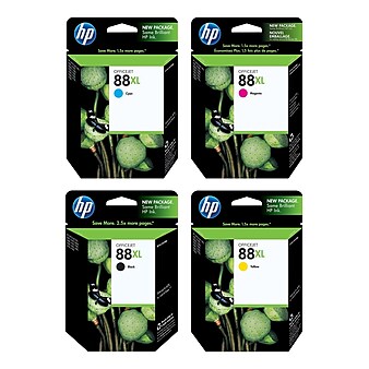 HP 88 Black/Cyan/Magenta/Yellow High Yield Ink Cartridge, 4/Pack (C9399AN4PK-VB)