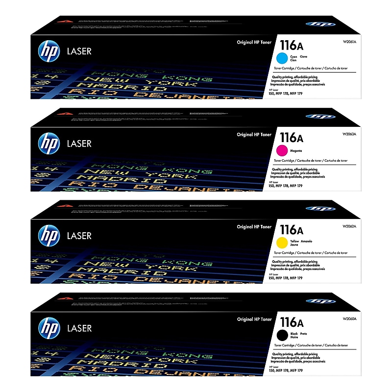 HP 116A Black/Cyan/Magenta/Yellow Standard Yield Toner Cartridge, 4/Pack (W2064A-VB) image 1