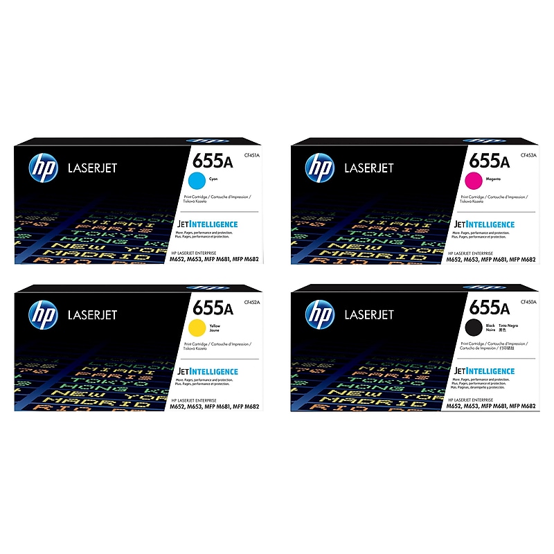 HP 655A Black/Cyan/Magenta/Yellow Standard Yield Toner Cartridge, 4/Pack (CF454A4PK-VB) image 1