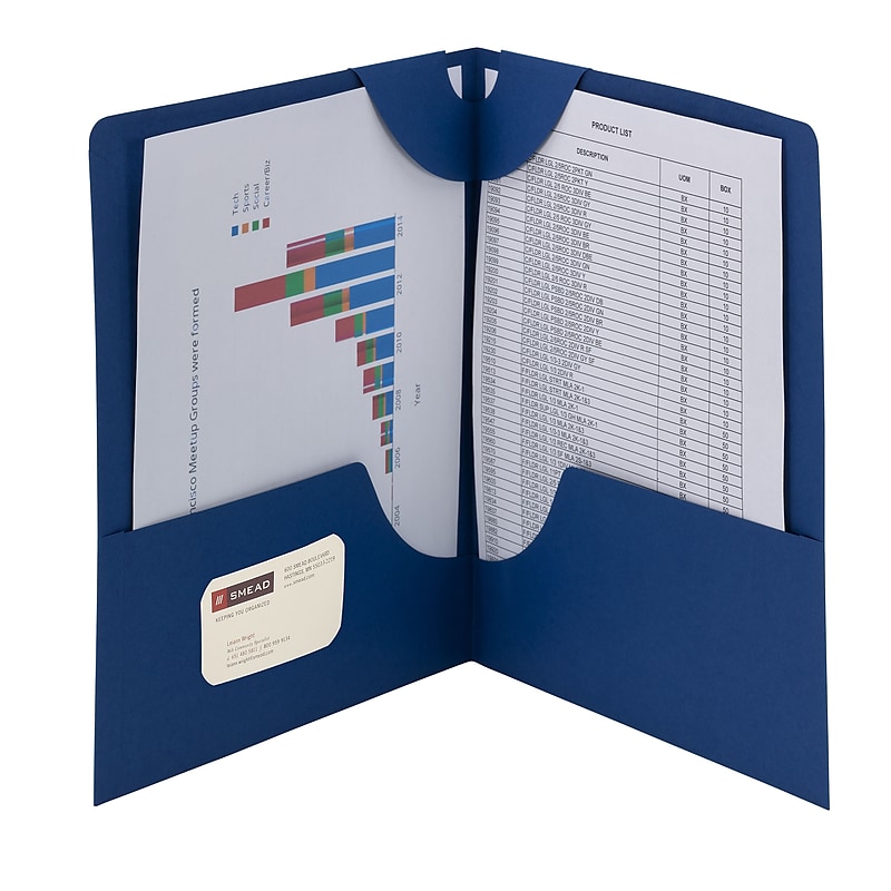 Smead Lockit 2-Pocket Presentation Folders, Dark Blue, 25/Box (87982) image 1