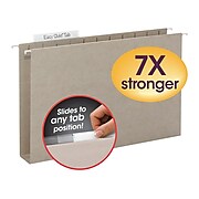 Smead TUFF Hanging File Folders with Easy Slide™ Tab, 1/3 Cut, Legal Size, Steel Gray, 18/Box (64340)