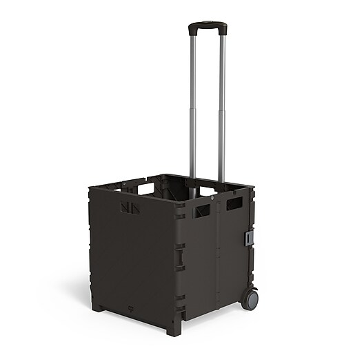 Staples 30 Qt. Black Durable Expanding Folding Crate on Wheels (31272