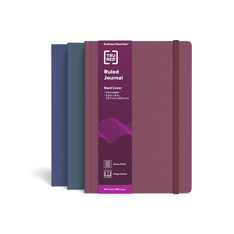 TRU RED Hardcover Journal, 5.5" x 8", Narrow Ruled, Assorted Colors, 96 Sheets (TR54772) image 1
