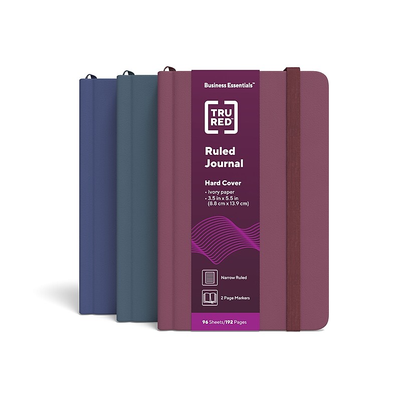 TRU RED Hardcover Journal, 3.5" x 5.5", Narrow Ruled, Assorted Colors, 96 Pages (TR54773) image 1