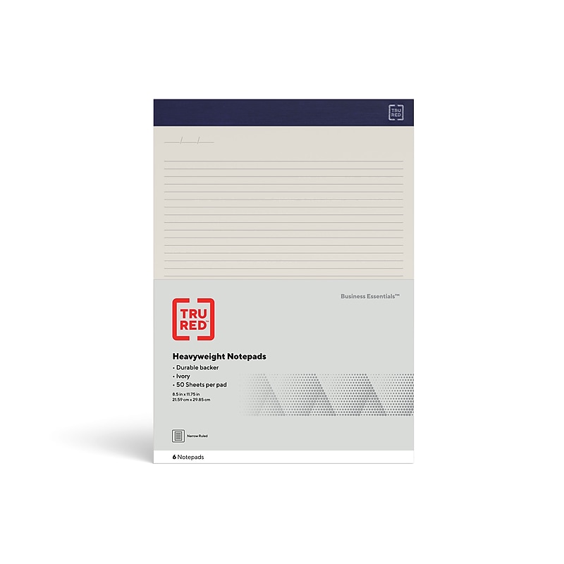 TRU RED Heavyweight Notepad, 8.5" x 11.75", Narrow Ruled, Ivory, 50 Sheets/Pad, 6 Pads/Pack (TR58193) image 1