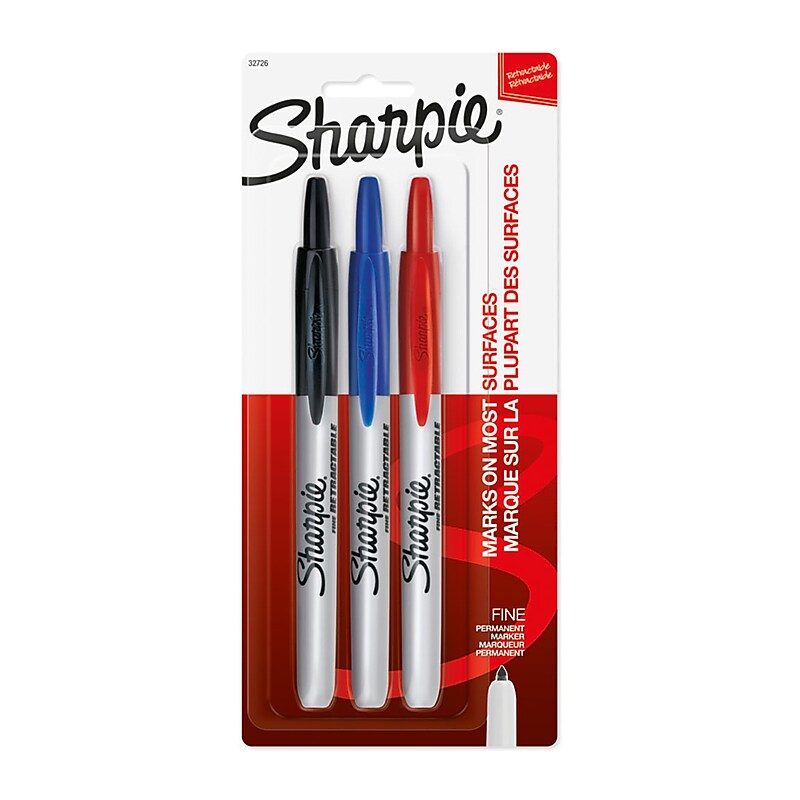 Sharpie Retractable Permanent Markers, Fine Tip, Assorted, 3/Pack (32726) image 1