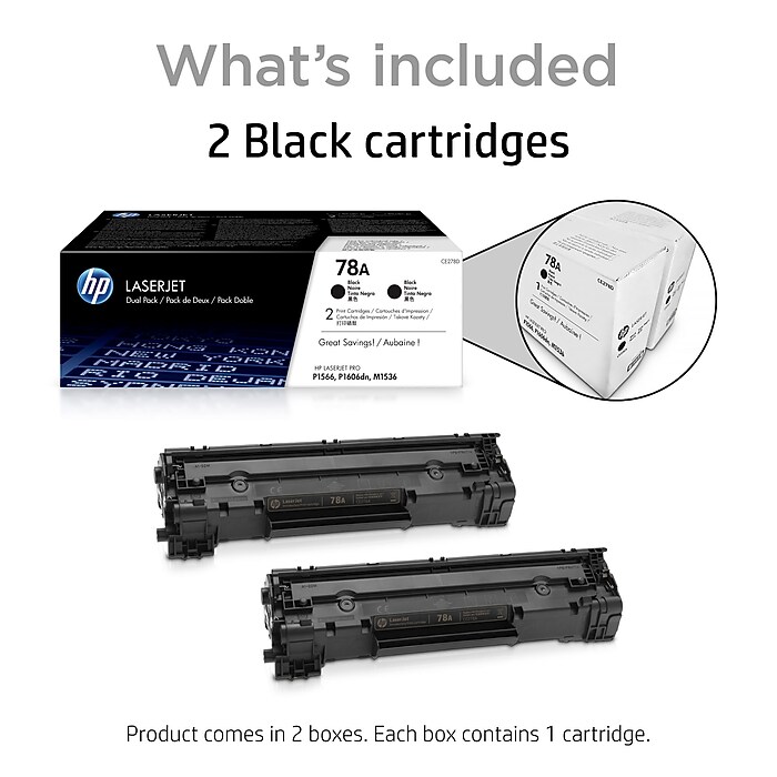 HP LaserJet 78A トナーカートリッジ 黒 HP 78A Black Standard Yield Toner Cartridge, 2/Pack (CE278D) | Staples