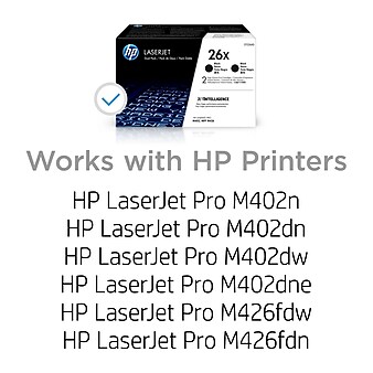 HP 26X Black High Yield Toner Cartridge, 2/Pack (CF226XD), print up to 9000 pages