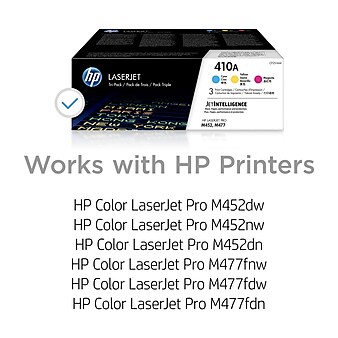 HP 410A Cyan/Magenta/Yellow Standard Yield Toner Cartridge, 3/Pack (CF251AM)