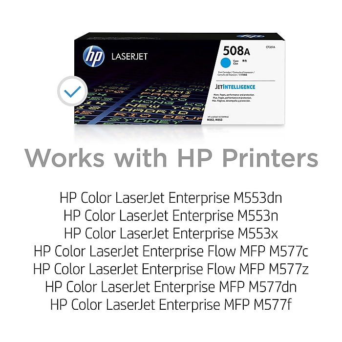HP 508A Cyan Standard Yield Toner Cartridge (CF361A) | Staples HP 508A Cyan Standard Yield Toner Cartridge (CF361A) | Staples