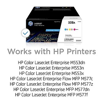 HP 508A Cyan/Magenta/Yellow Standard Yield Toner Cartridge, 3/Pack (CF360AM)