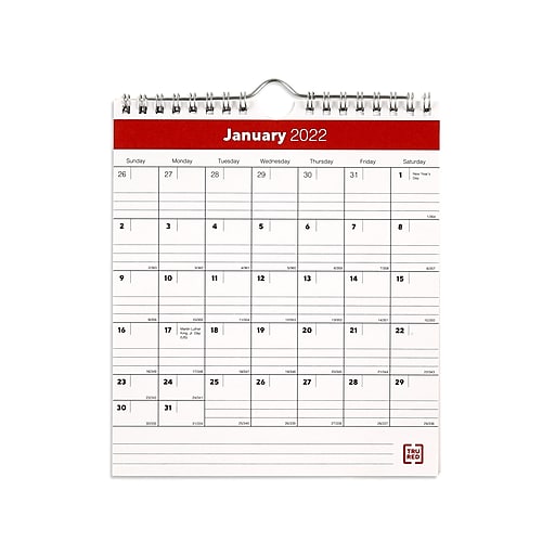 2022 TRU RED™ 7" x 6" Monthly Wall Calendar, Red/Black/White (TR53923