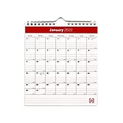 2022 TRU RED™ 7" x 6" Monthly Wall Calendar, Red/Black/White (TR53923-22)