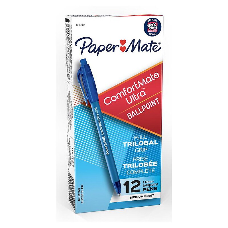 Paper Mate ComfortMate Ultra Retractable Ballpoint Pen, Medium Point, Blue Ink, Dozen (6310187) image 1