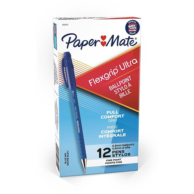 Paper Mate FlexGrip Ultra Ballpoint Pen, Fine Point, Blue Ink, Dozen (9660131) image 1