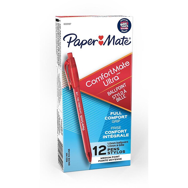 Paper Mate ComfortMate Ultra Retractable Ballpoint Pen, Medium Point, Red Ink, Dozen (6320187) image 1