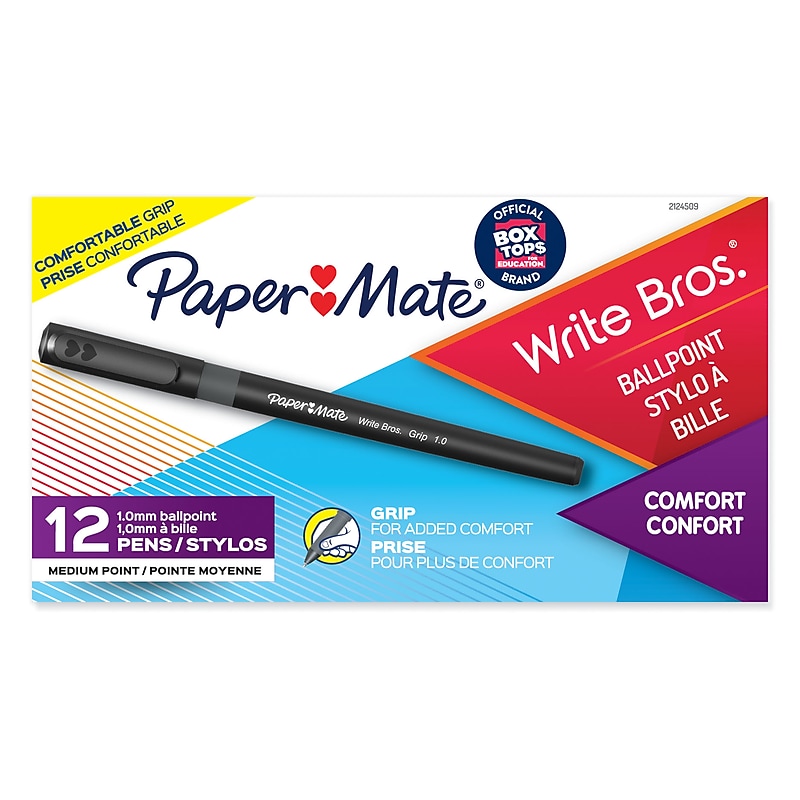 Paper Mate Write Bros. Grip Ballpoint Pen, Medium Point, Black Ink, Dozen (8807987) image 1