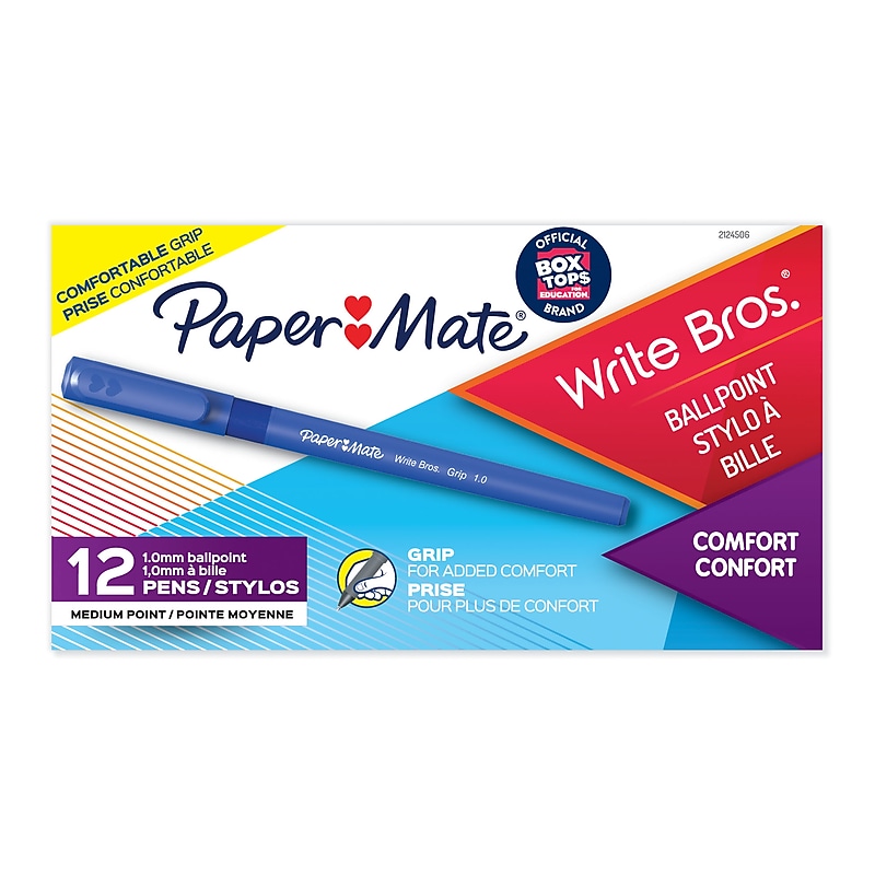 Paper Mate Write Bros. Grip Ballpoint Pen, Medium Point, Blue Ink, Dozen (8808087) image 1