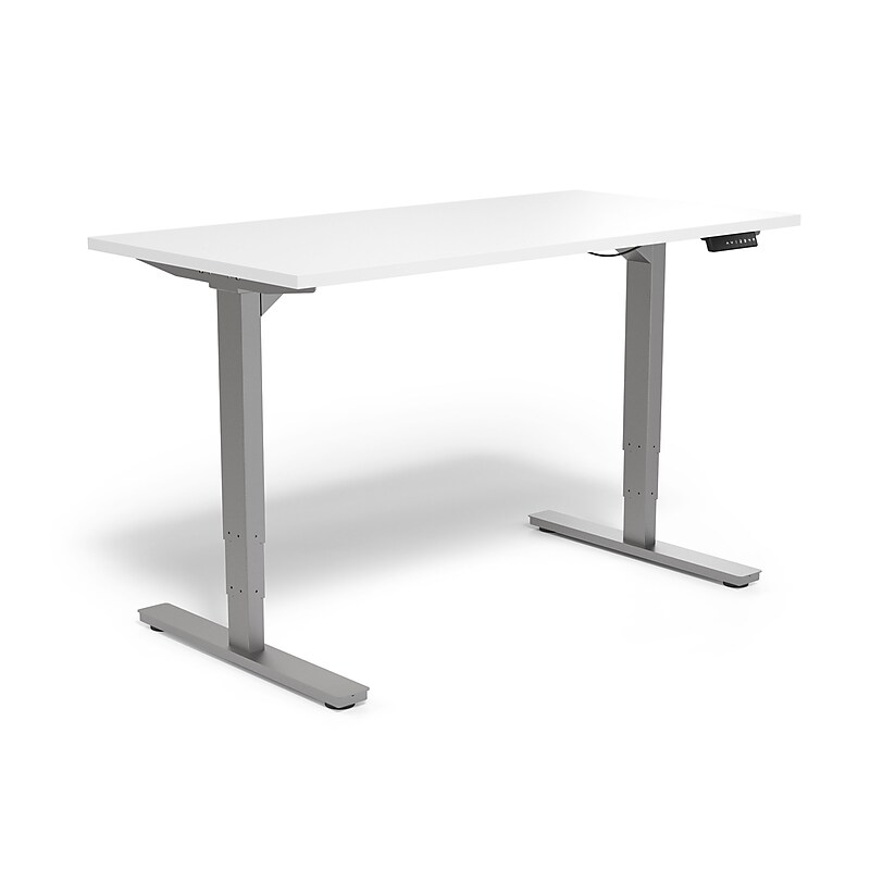 Union & Scale™ Essentials 55"W Electric Rectangular Adjustable Desk, White (UN56206) image 1