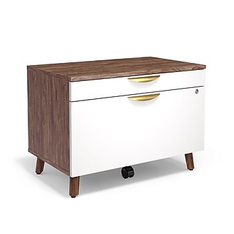 Union & Scale™ MidMod 2-Drawer Lateral File Cabinet, Locking, Letter/Legal, White/Espresso, 29" (UN56967)
