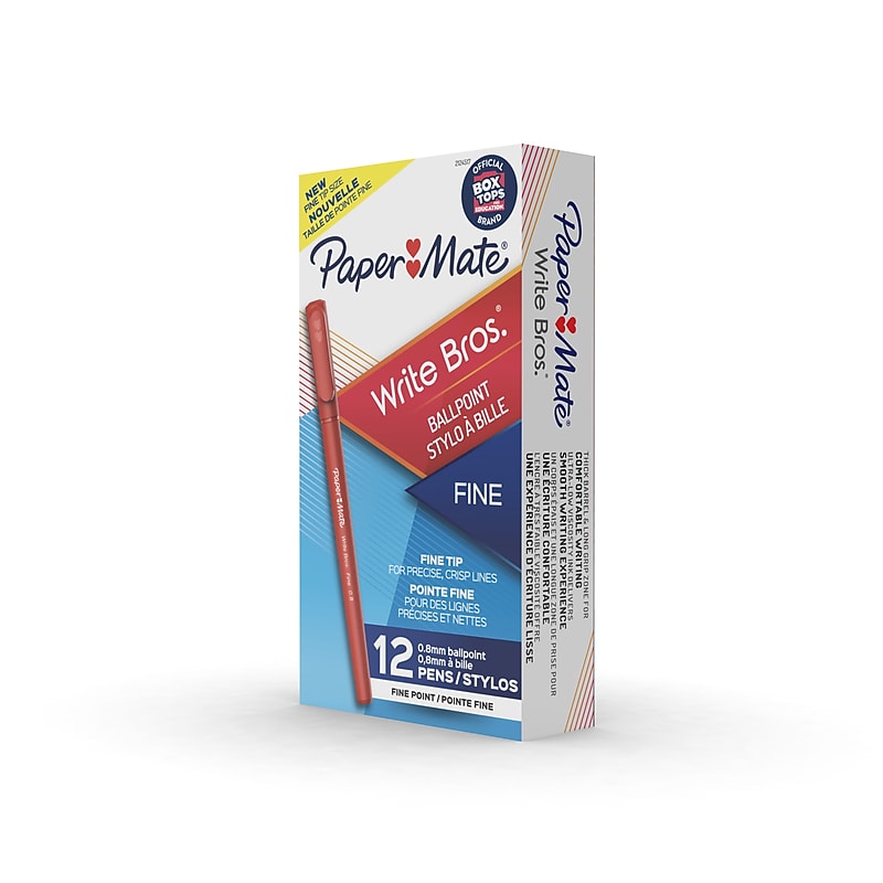 Paper Mate Write Bros. Ballpoint Pen, Fine Point, Red Ink, Dozen (3371131) image 1