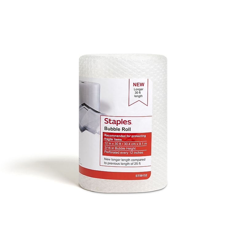 Staples 3/16" Bubble Roll, 12" x 30', Clear (ST59152) image 1